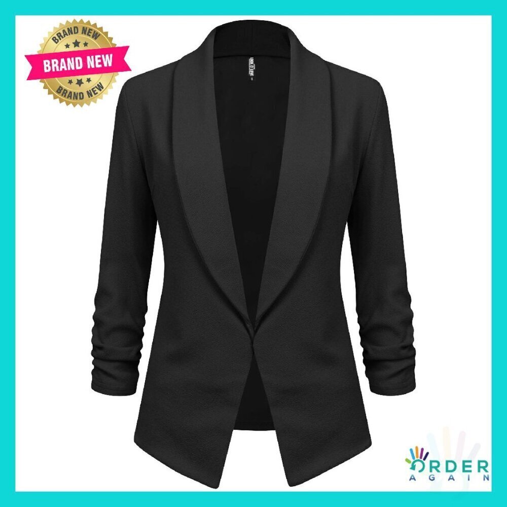 3/4 Sleeve Blazer Cardigan Jacket Open Front Work Office Chic Minimal
